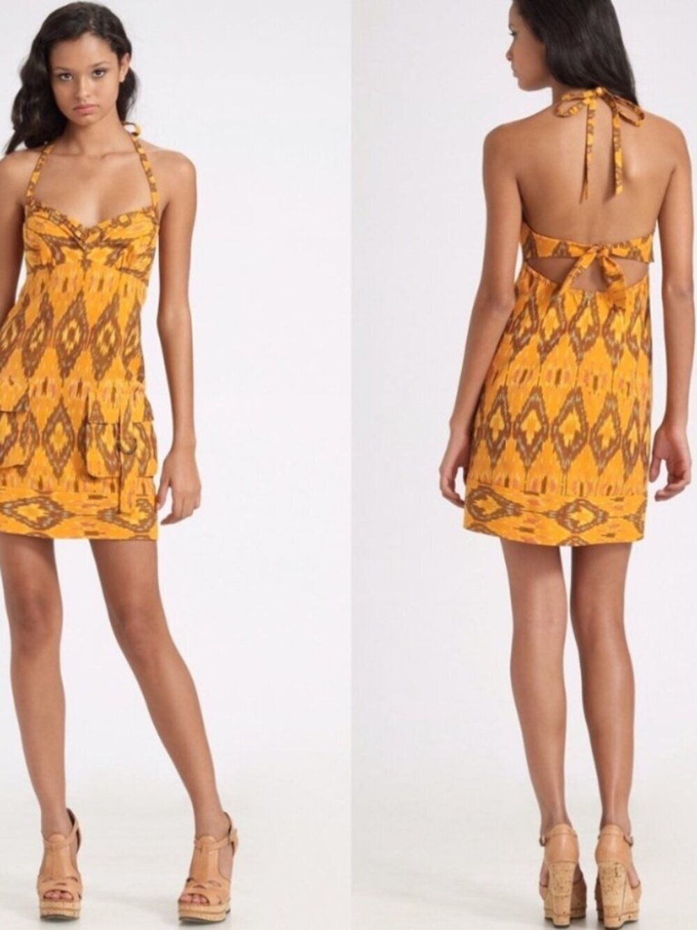 Nanette Lepore Wild Cat Print Halter Dress Size 4 Cut Out Back Mini Pockets
